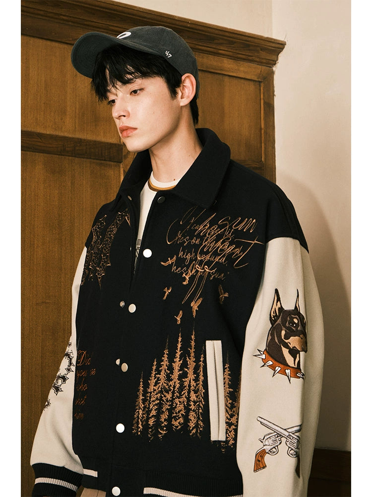 MATCHA STORY Embroidered Baseball Jacket