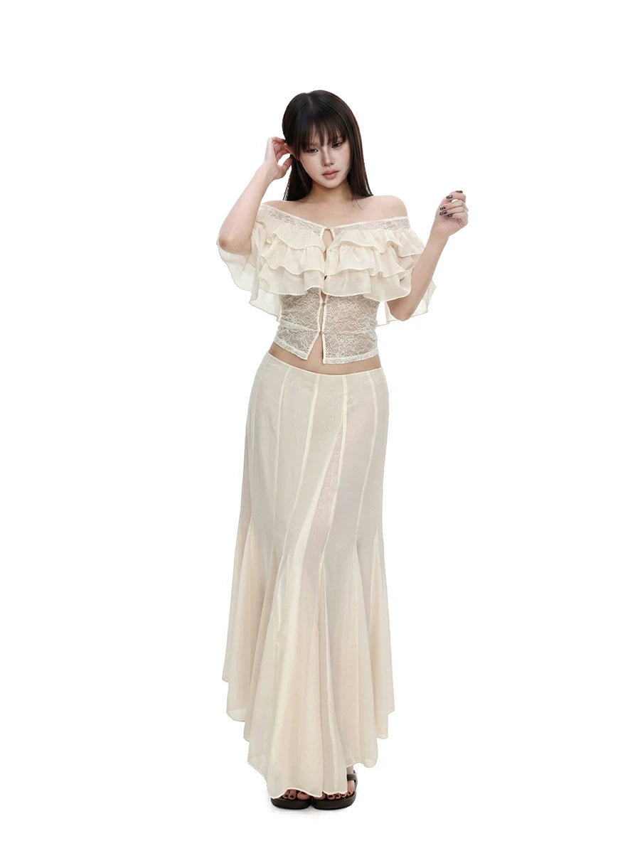 WITHMIN Lace Splicing Slim-fit Short Tee