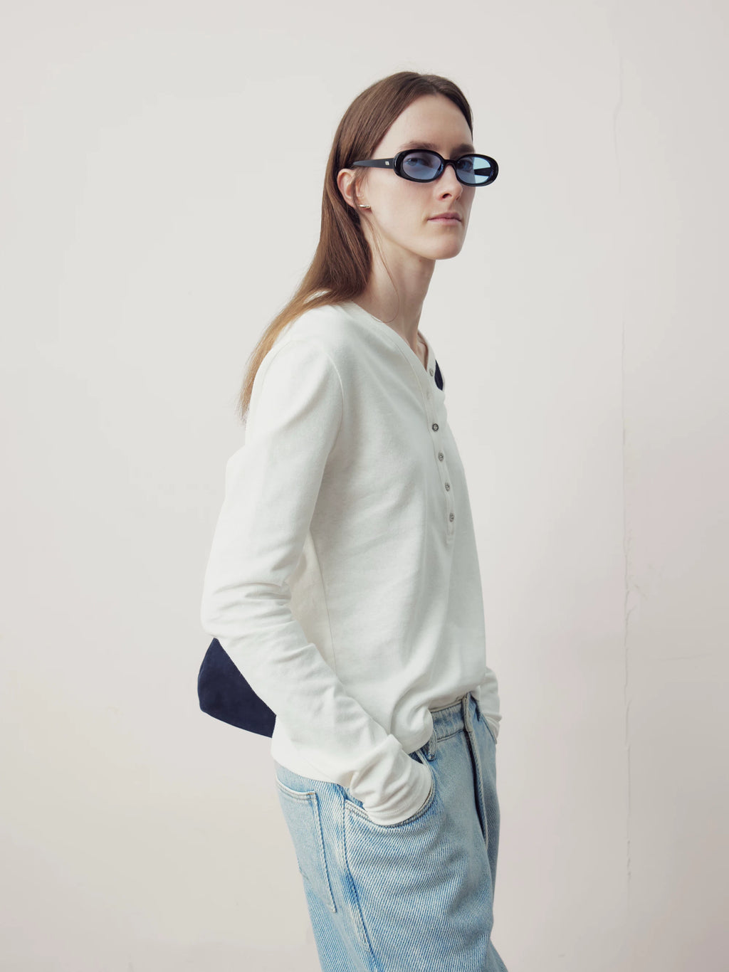 COLN V-neck Breathable Loose Casual Long Sleeves