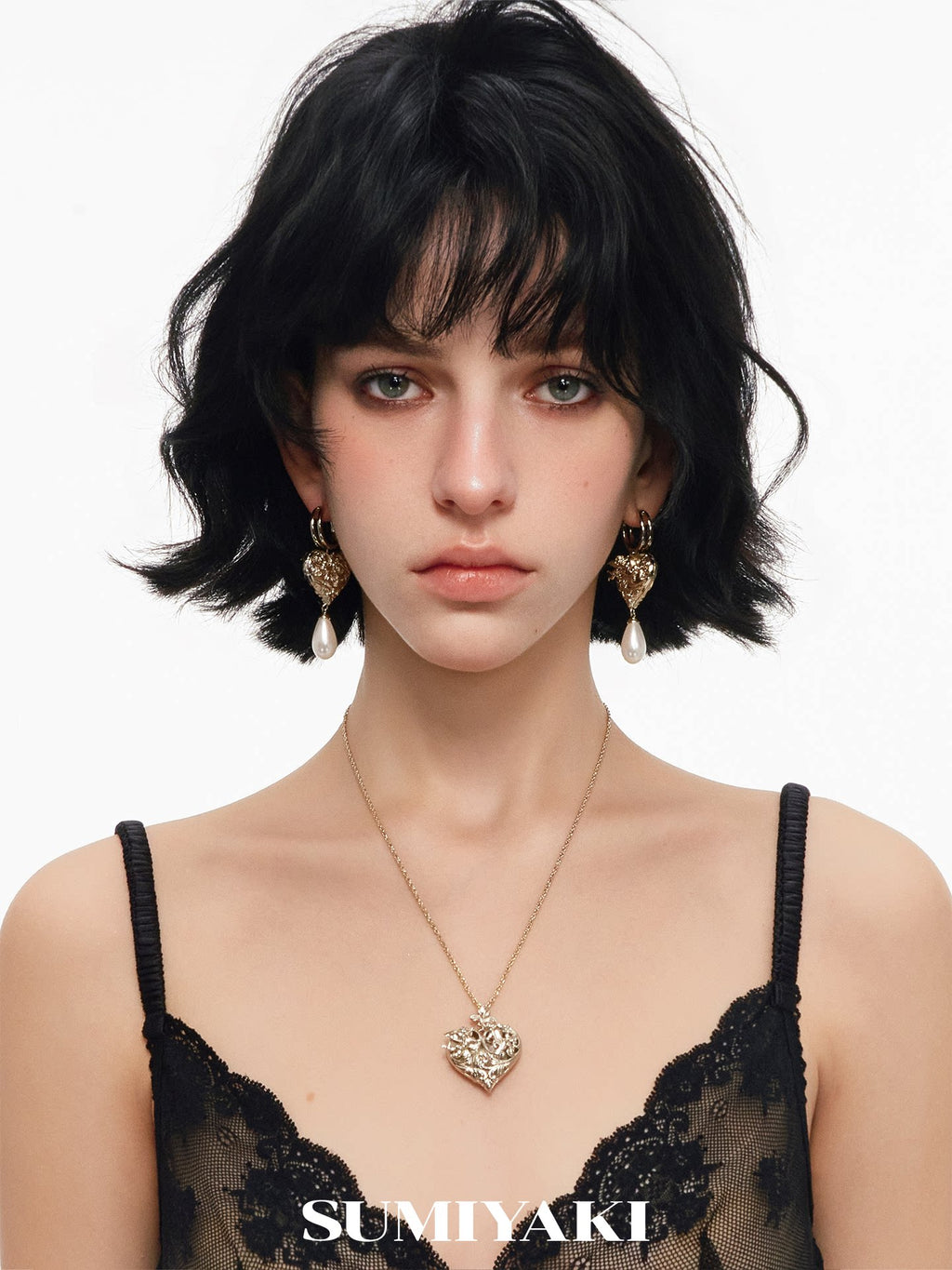 SUMIYAKI | Alloy Gold-Plated Embossed Heart Sliding Necklace