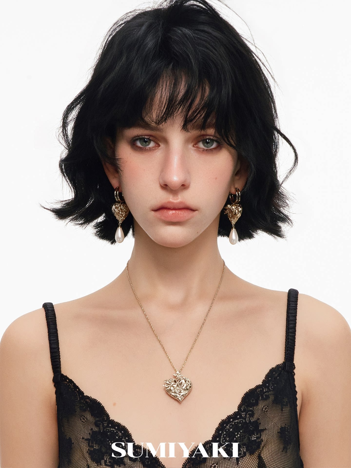 SUMIYAKI | Alloy Gold-Plated Embossed Heart Sliding Necklace