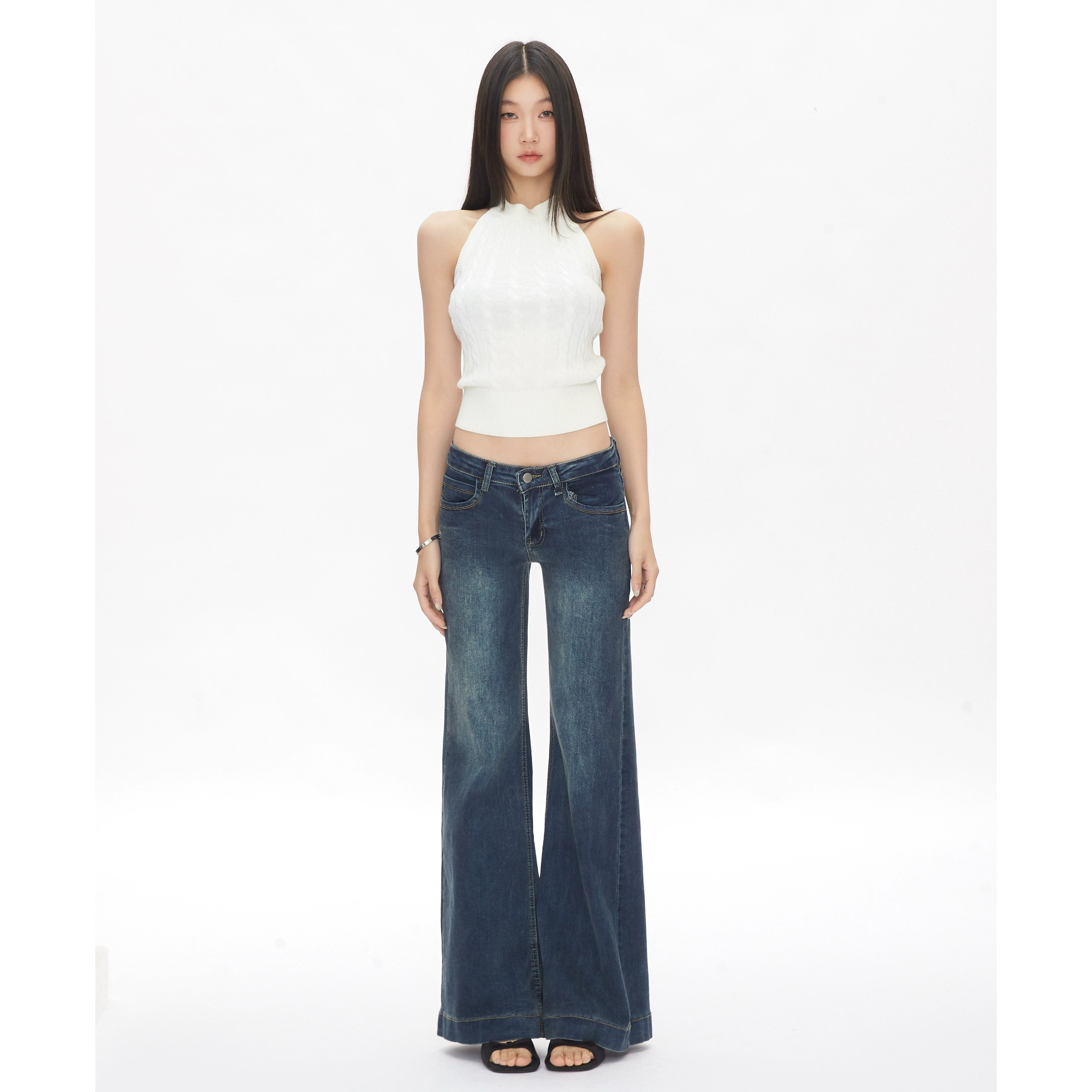 WITHMIN Drape Straight Tube Micro-pull Retro Low-rise Jeans