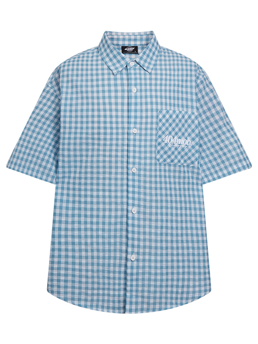 404MOB Lazy College Style Embroidered Short Sleeve Shirt