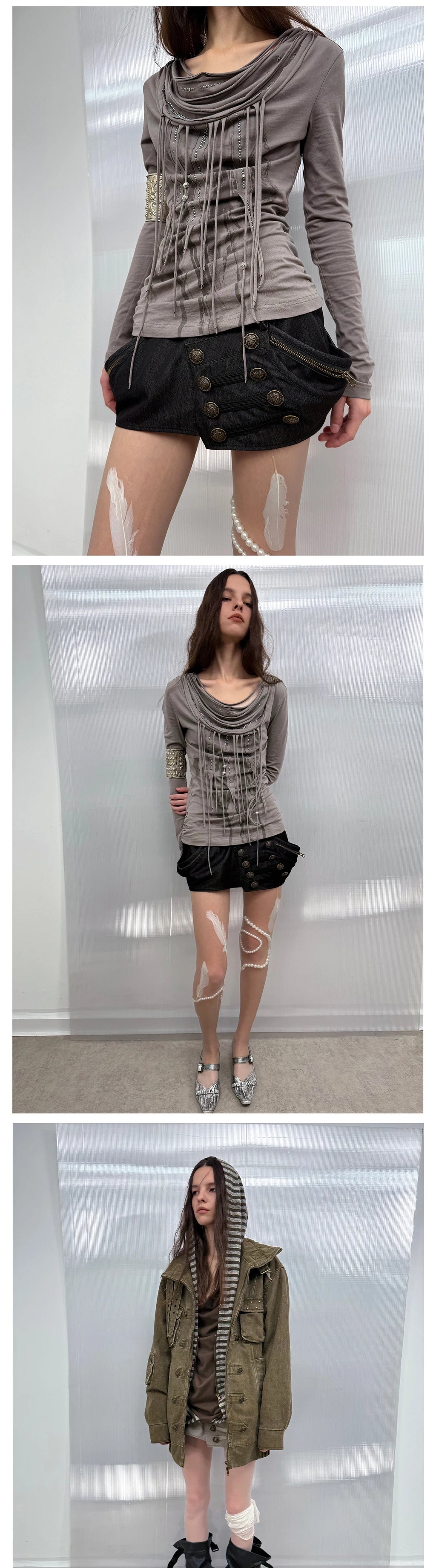 DoublePunch Puffy Three-dimensional Cut Metal Buckle Asymmetrical Skirt