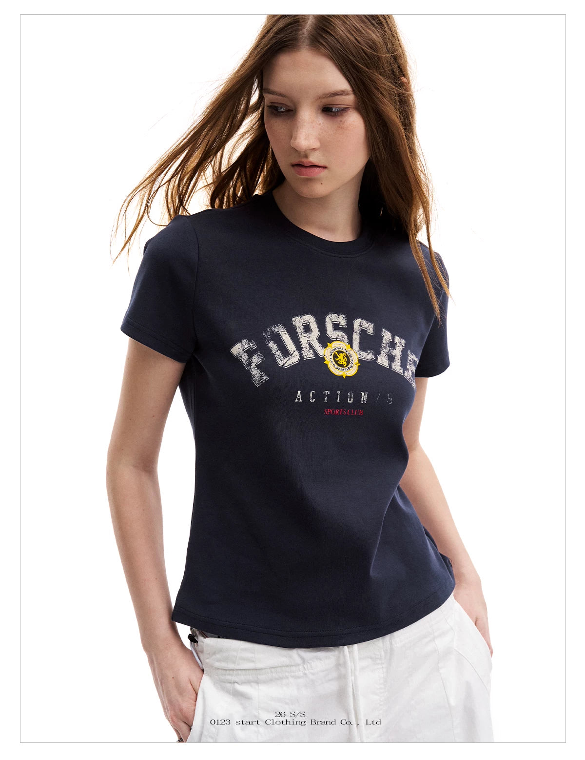 0123Start Retro Letter Print Crew Neck Tee