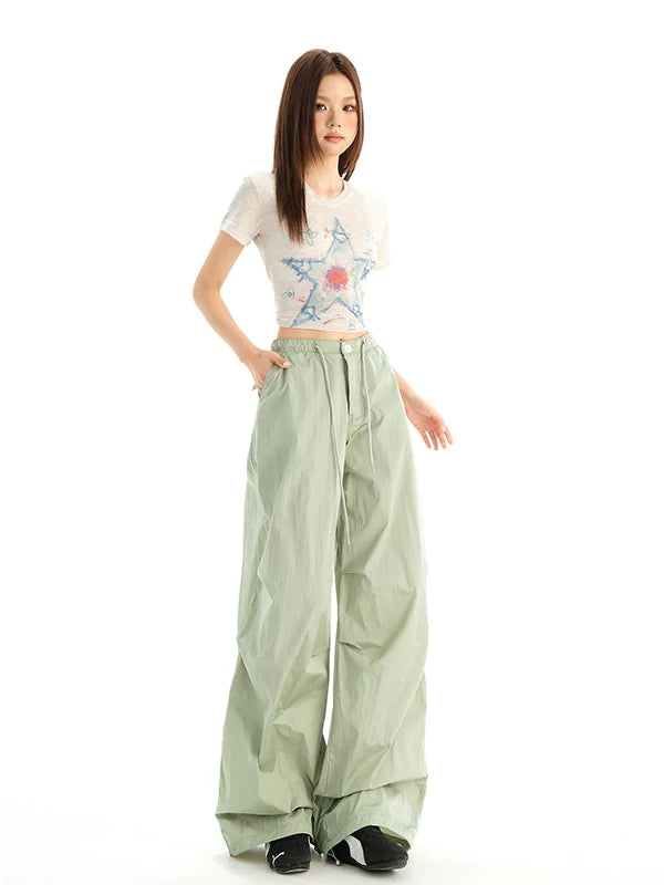 KSPR Vintage Pleated Loose Drawstring Straight Pants