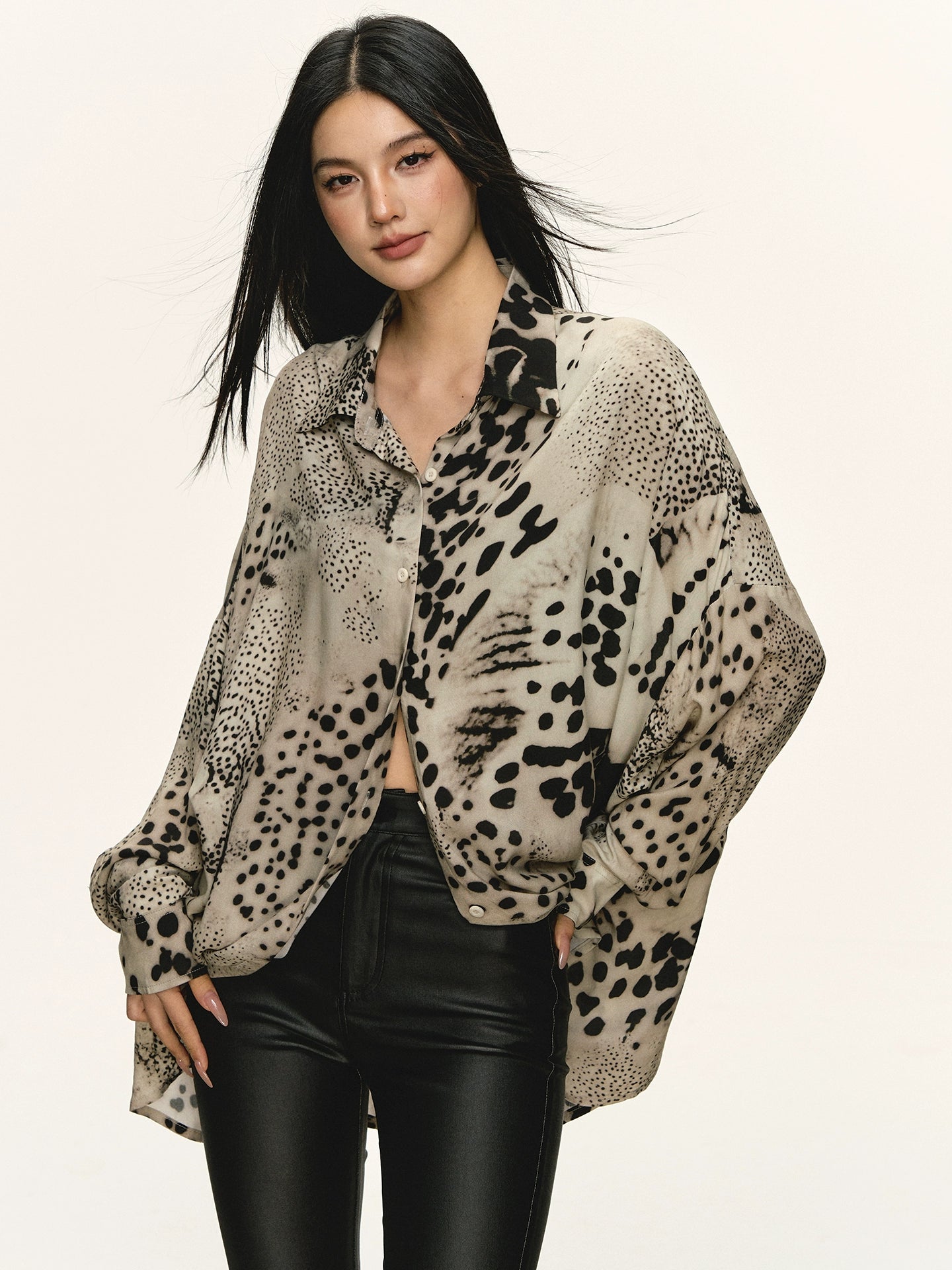 Anna Aneae Leopard Print Long Sleeve Shirt