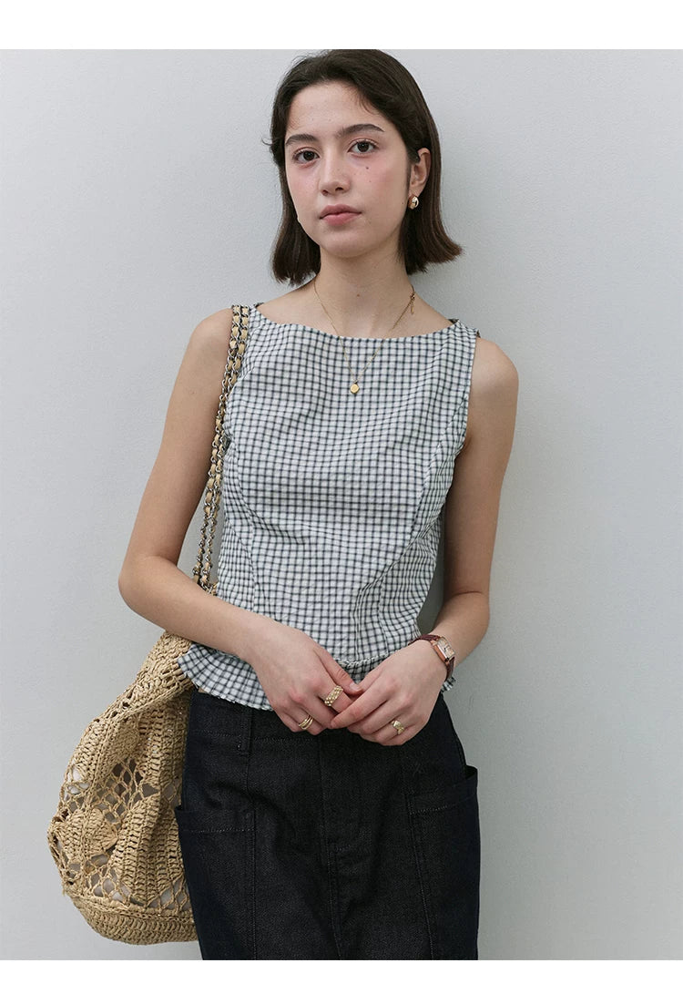 VOOE One-word Neck Plaid Vest Shirt