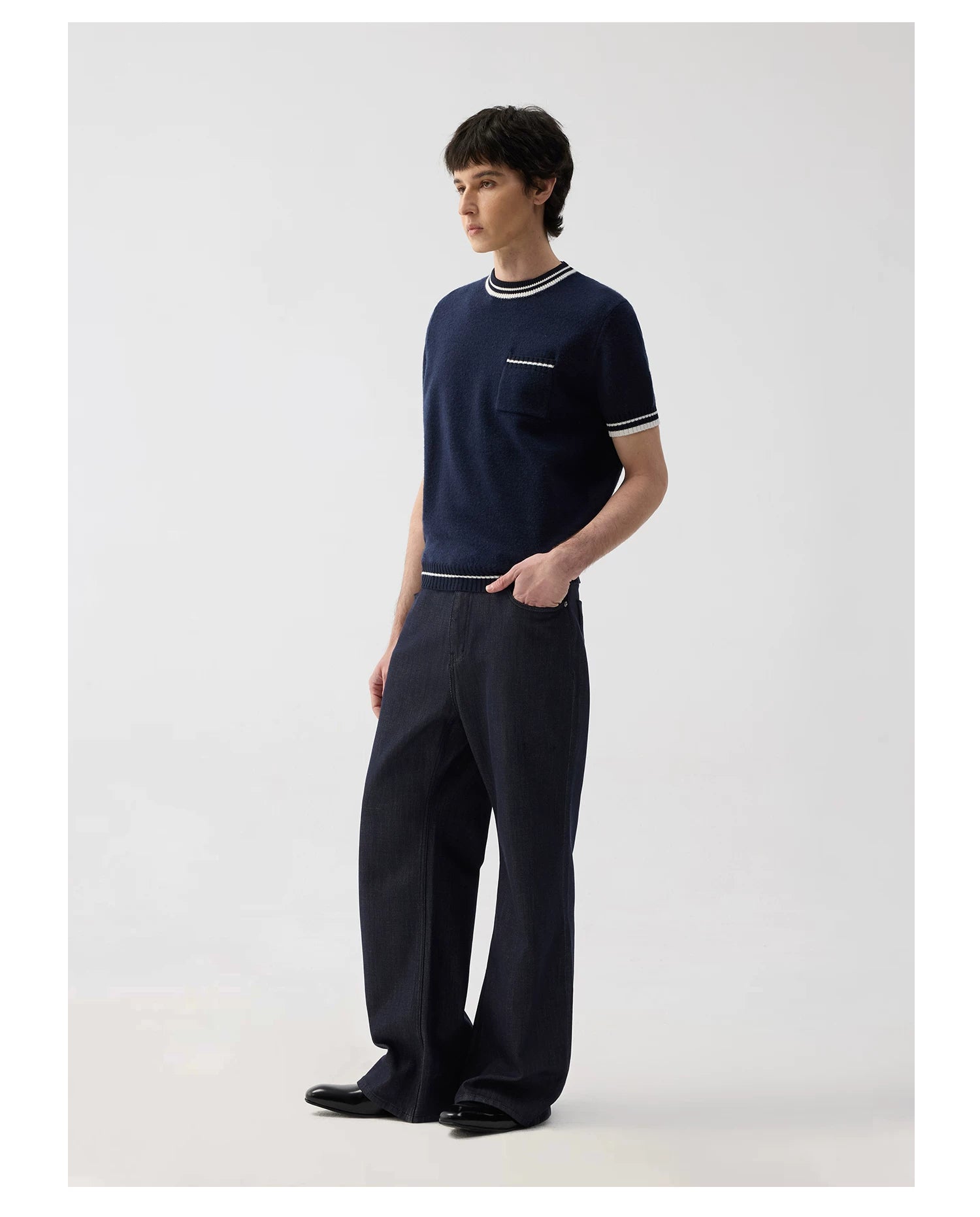 TERRAINCOGNITA Contrast Color Soft Waxy Casual Knitted Tee
