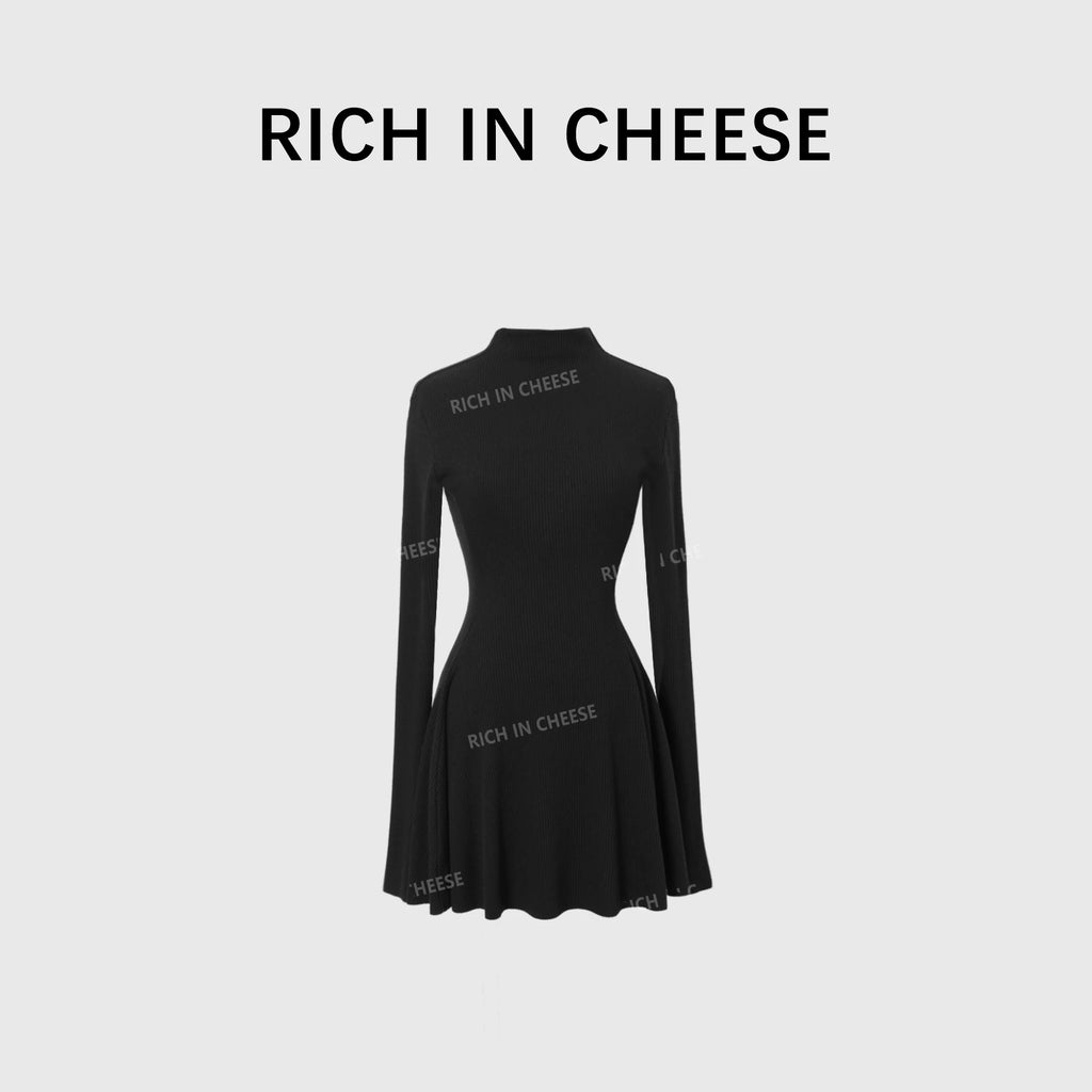 RICH IN CHEESE Knitted Waist Slim Dress