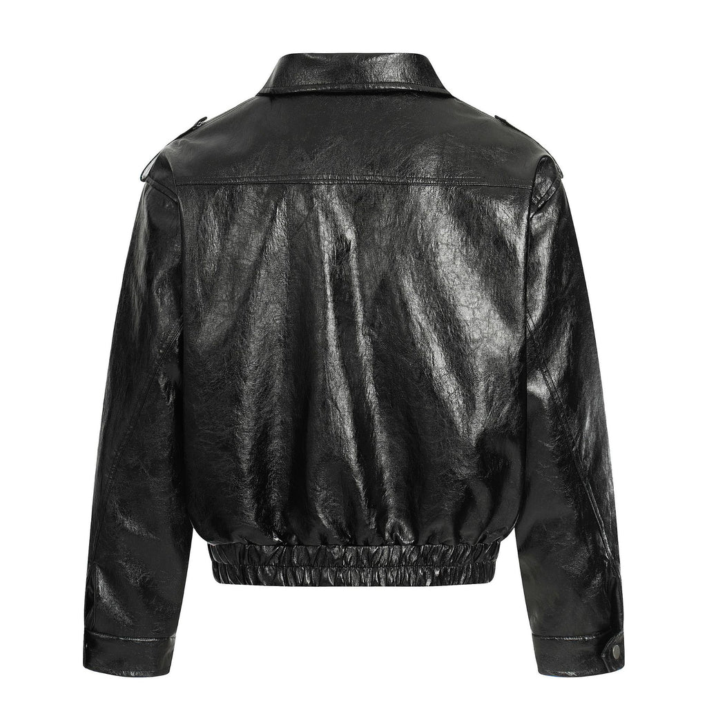 11KN Vintage Lapel Loose Motorcycle Suit Leather Jacket