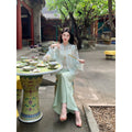 ZIHE Lace Embroidered Top Satin Skirt Set