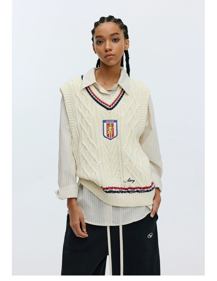 ATRY Badge Embroidered Contrasting Sweater Vest