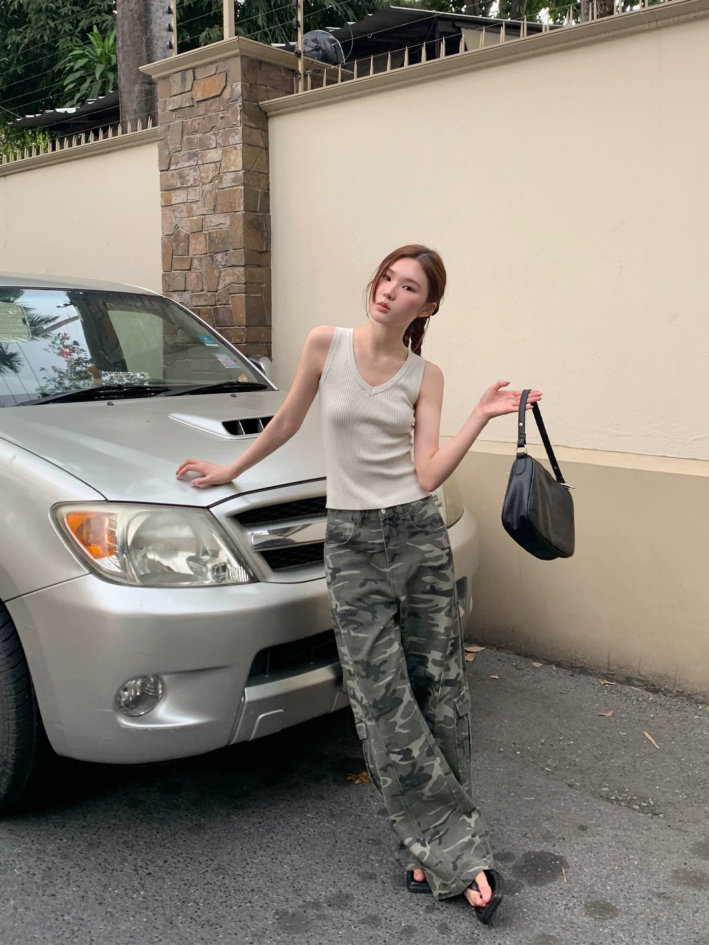 KANO Camouflage Print Wide-leg Cargo Pants
