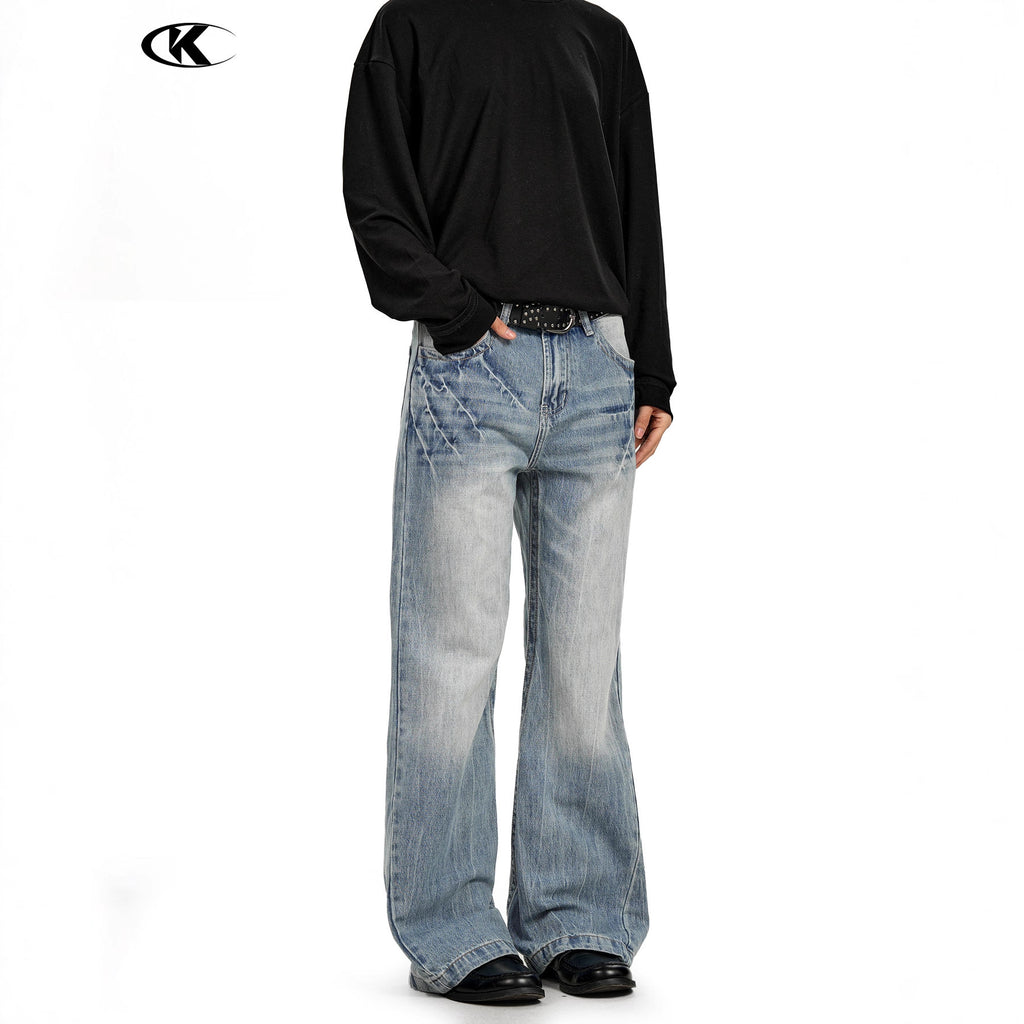 11KN Retro Lightning Pattern Micro-pull Jeans