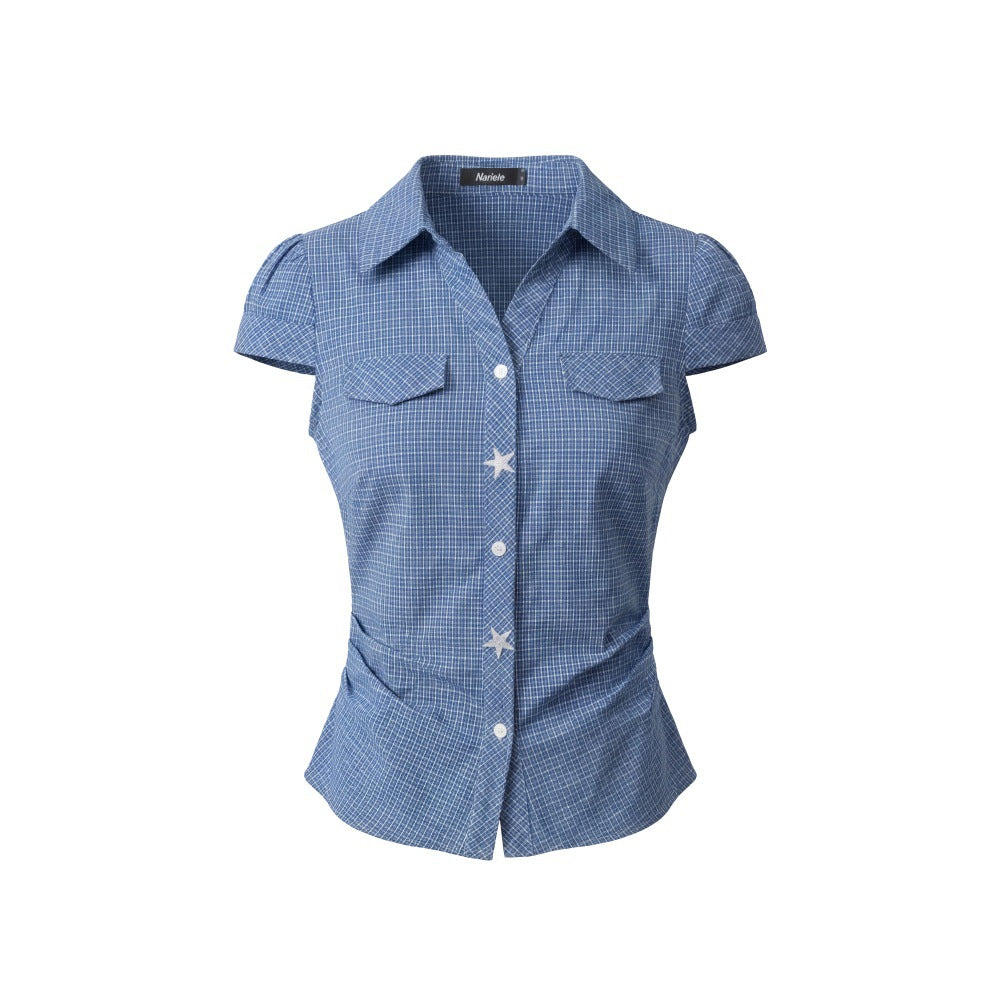 HeyHenry Slim-fit Waist and Shoulder Plaid Short-sleeved Shirt