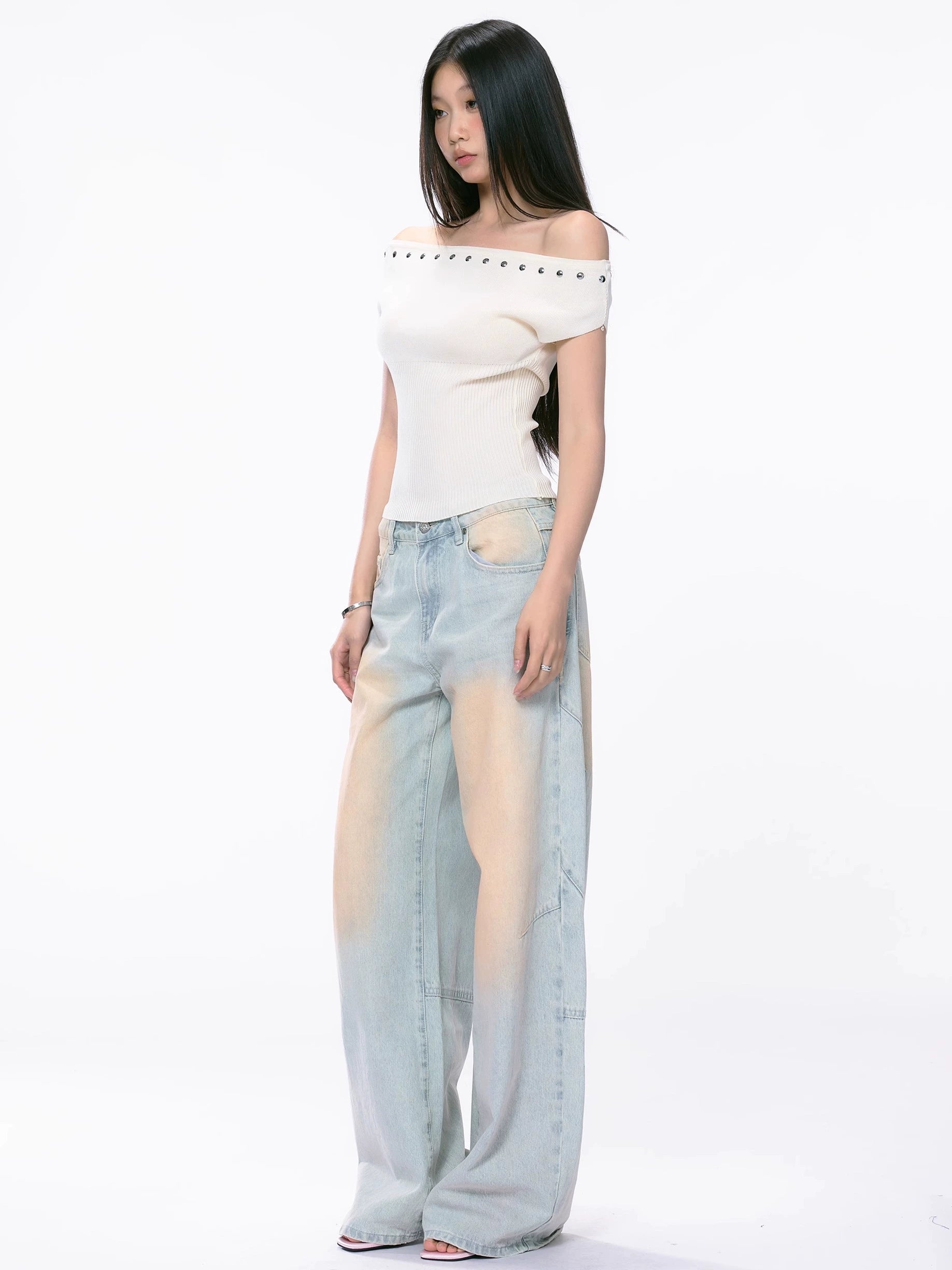 WITHMIN drape straight mop wide-leg jeans