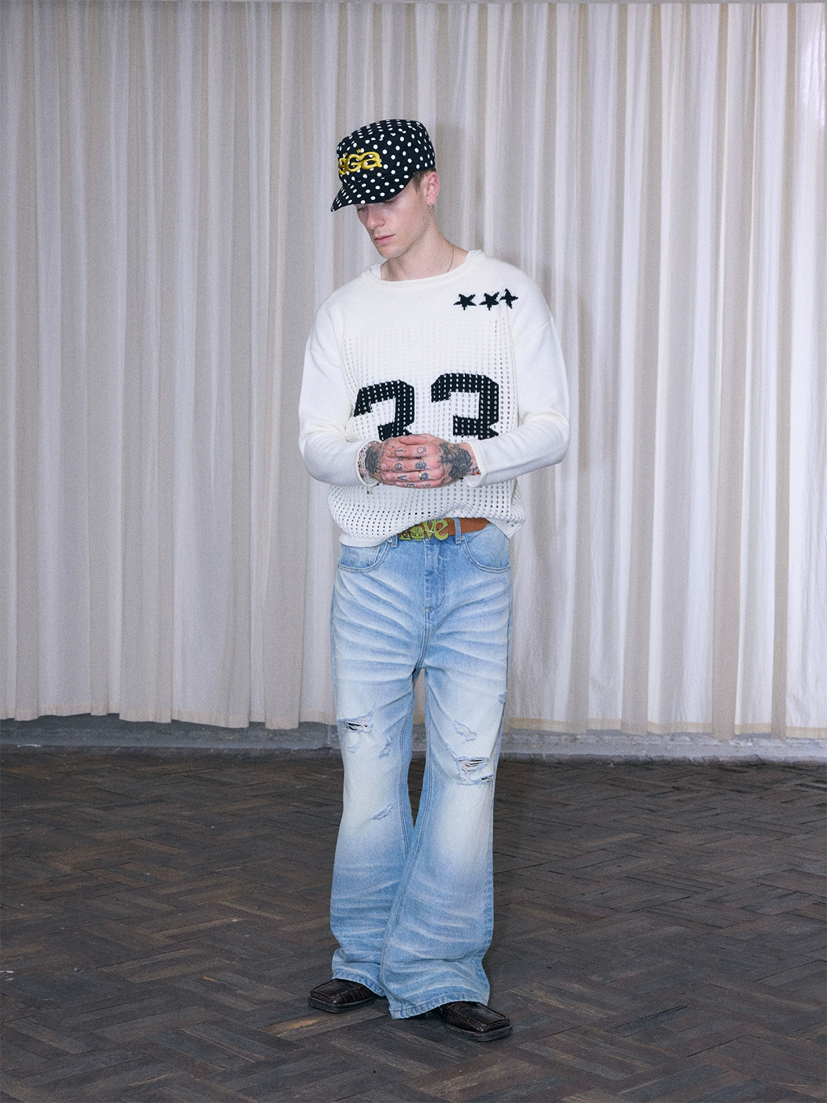 InsGale Soft Waxy Hollow Digital Jersey Sweater