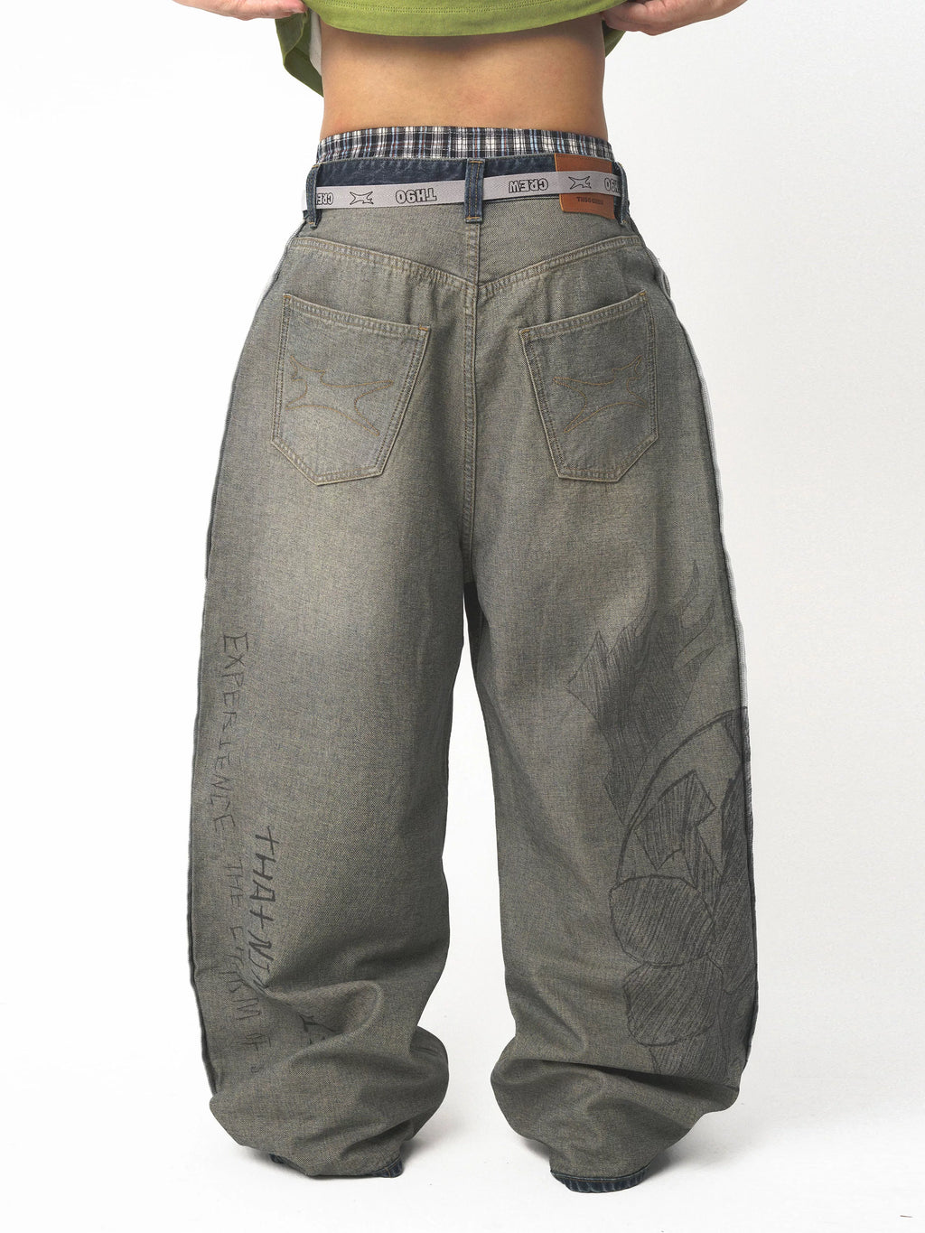 TH90 Vintage Full Print Wide Leg Jeans