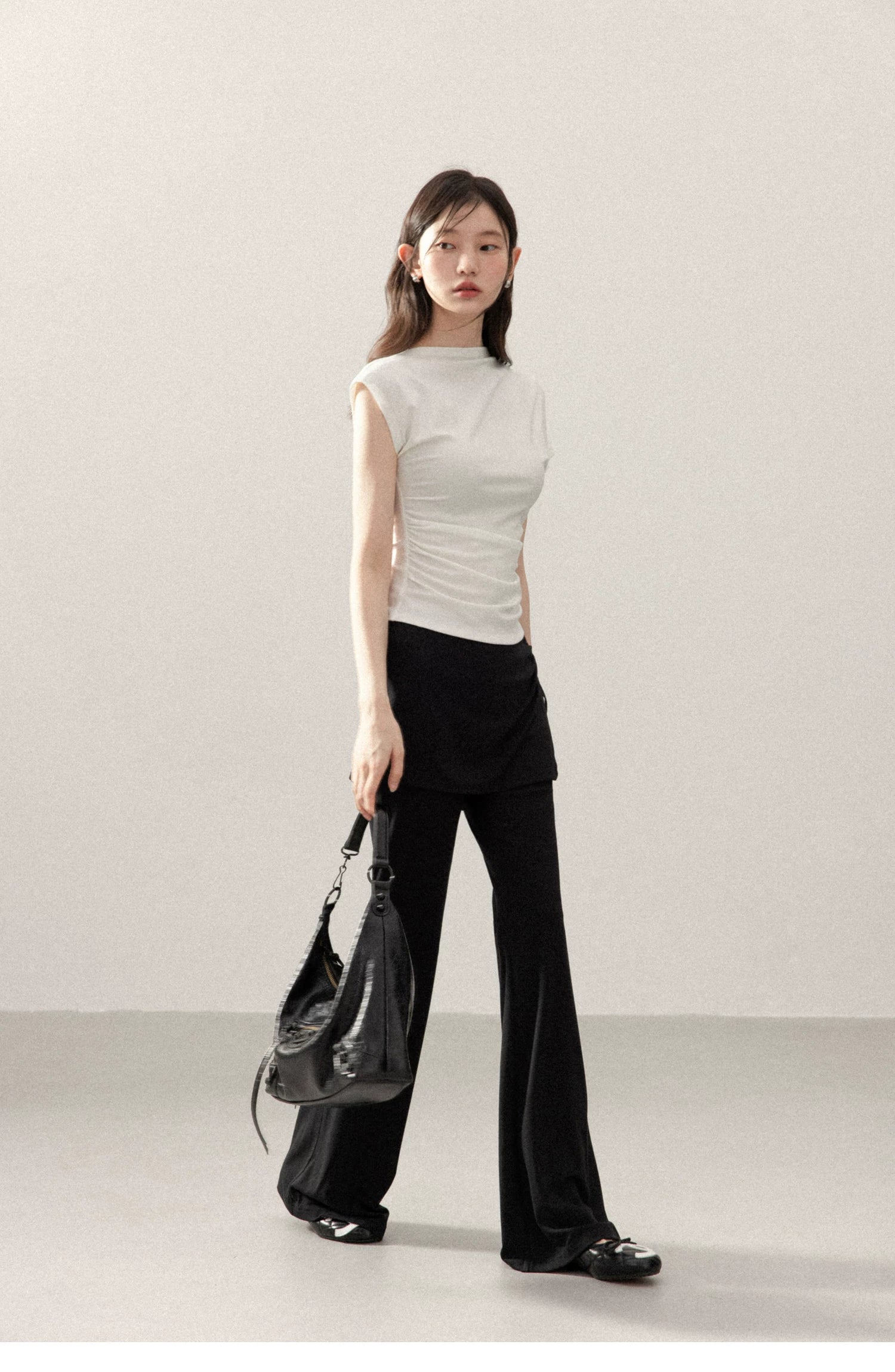 Cantonstory Fake Two-Piece High Waist Fart Curtain Casual Pants