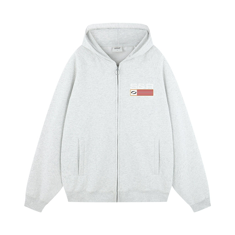 SOSER Vintage Back Suede Print Hooded Zipper Shirt