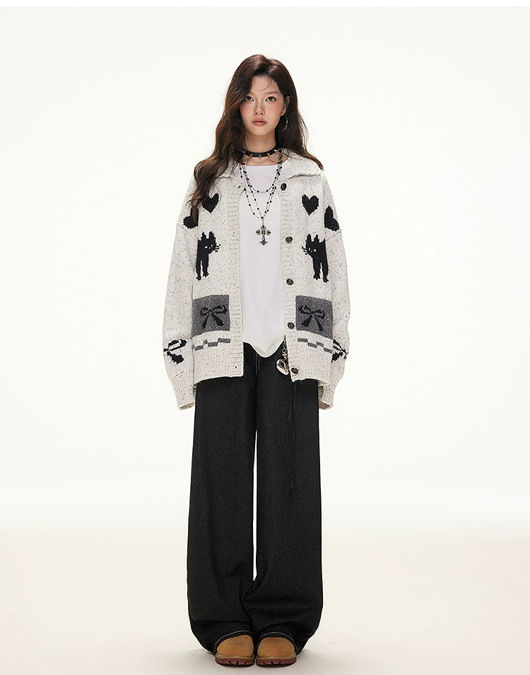 Imone Contrasting Jacquard Soft Waxy Knitted Cardigan