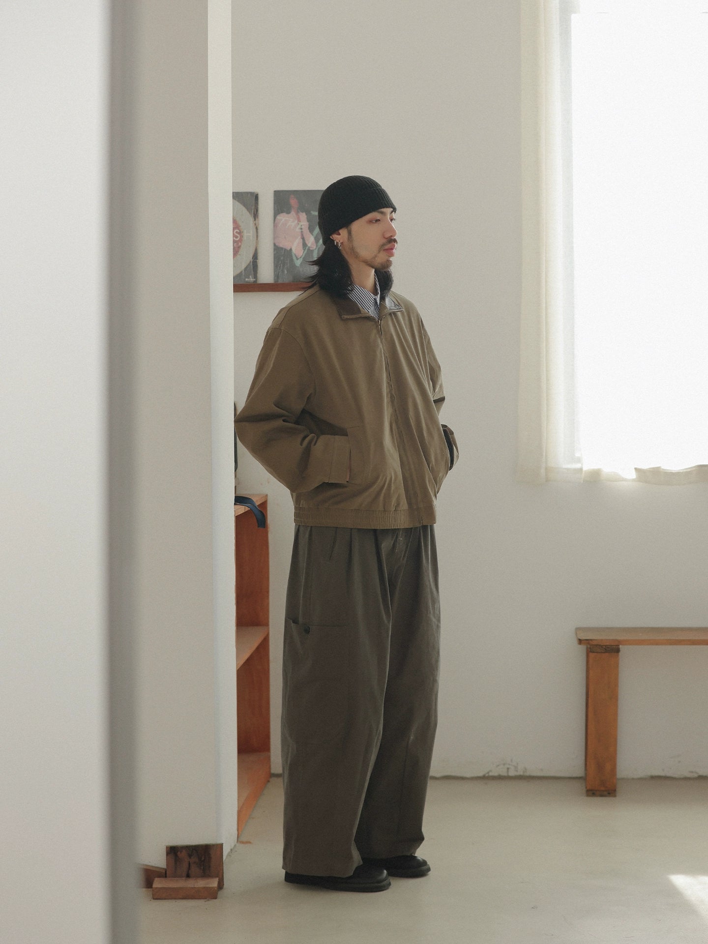 NOEARS Japanese Stitching Pu Contrasting Collar Jacket