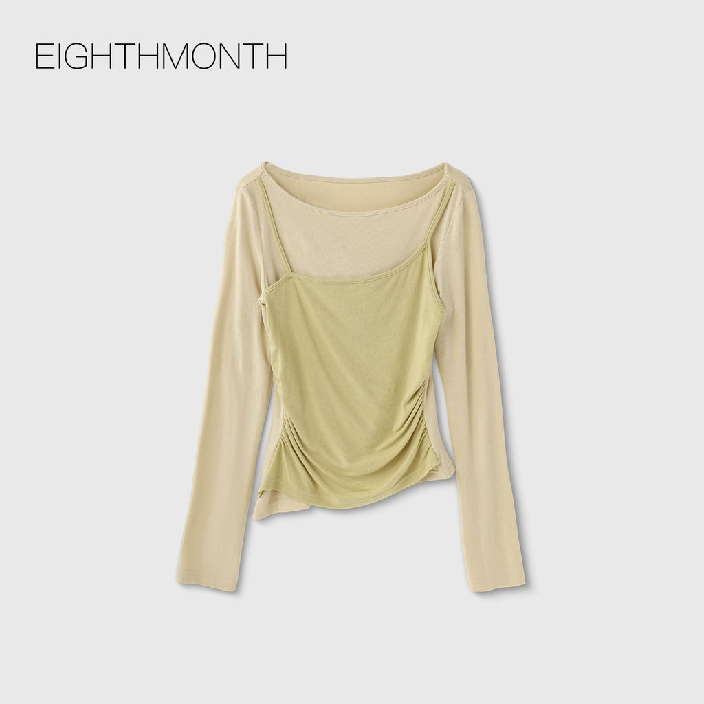 EIGHTHMONTH Suspender Fake Two-piece Splicing Slim-fit Pleated Long Sleeve