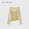 EIGHTHMONTH Suspender Fake Two-piece Splicing Slim-fit Pleated Long Sleeve