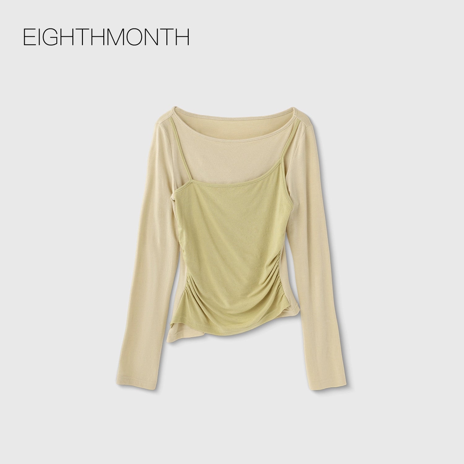 EIGHTHMONTH Suspender Fake Two-piece Splicing Slim-fit Pleated Long Sleeve