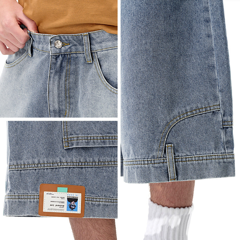 INF Anti-structure washing seven-point denim shorts