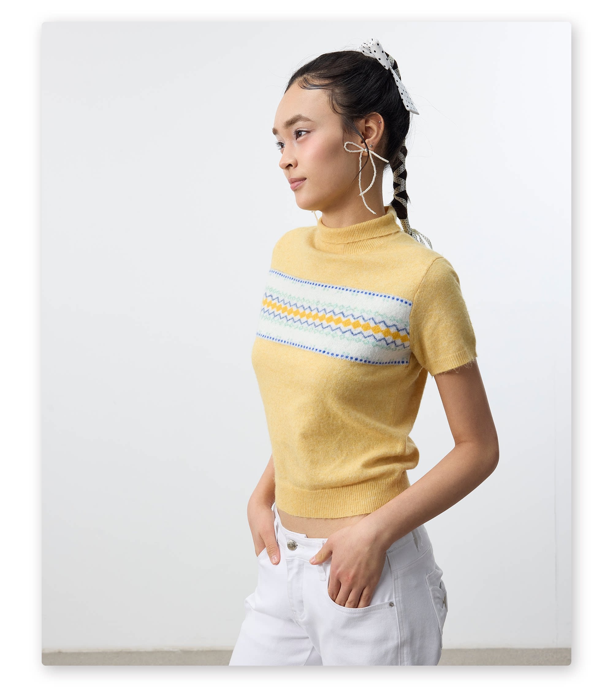 Set for life Lazy Sur fleece jacquard semi-turtleneck knitted short sleeves