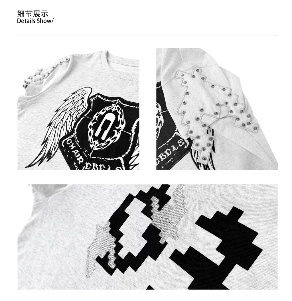 CHAI Wings Thousand Birds Grid Patch Nail Printed Tee