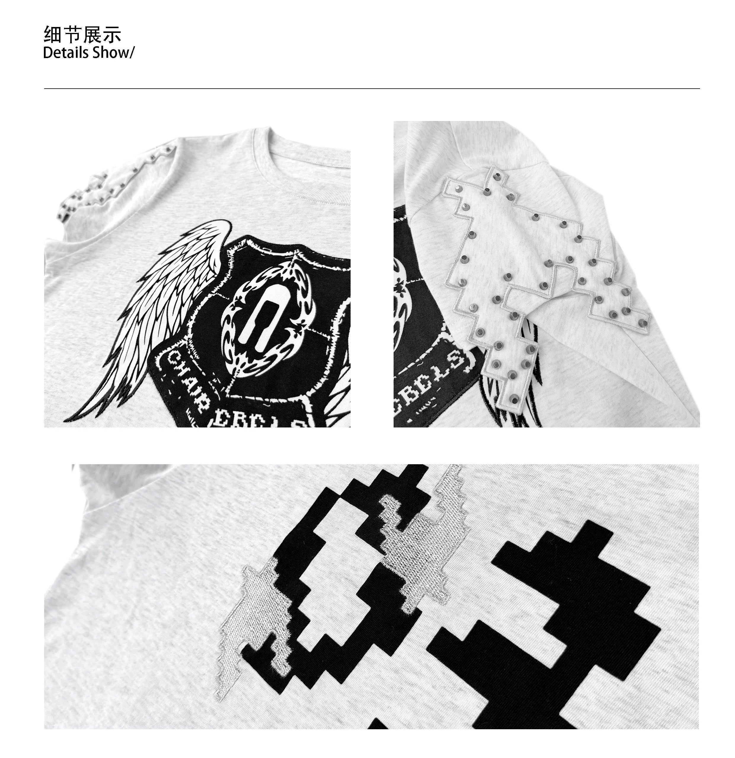 CHAI Wings Thousand Birds Grid Patch Nail Printed Tee