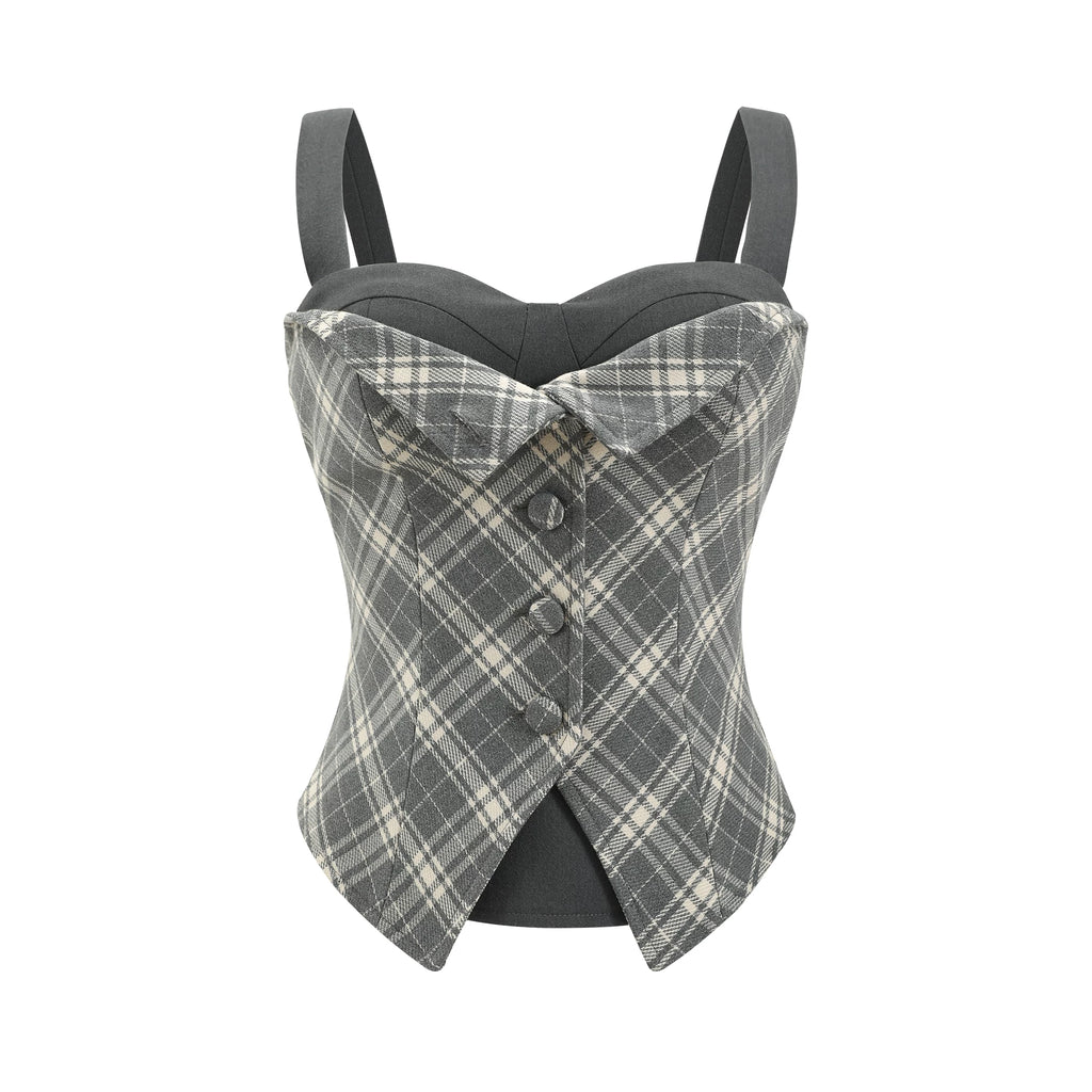 Barb Chill Suspender Checked Skirt Set