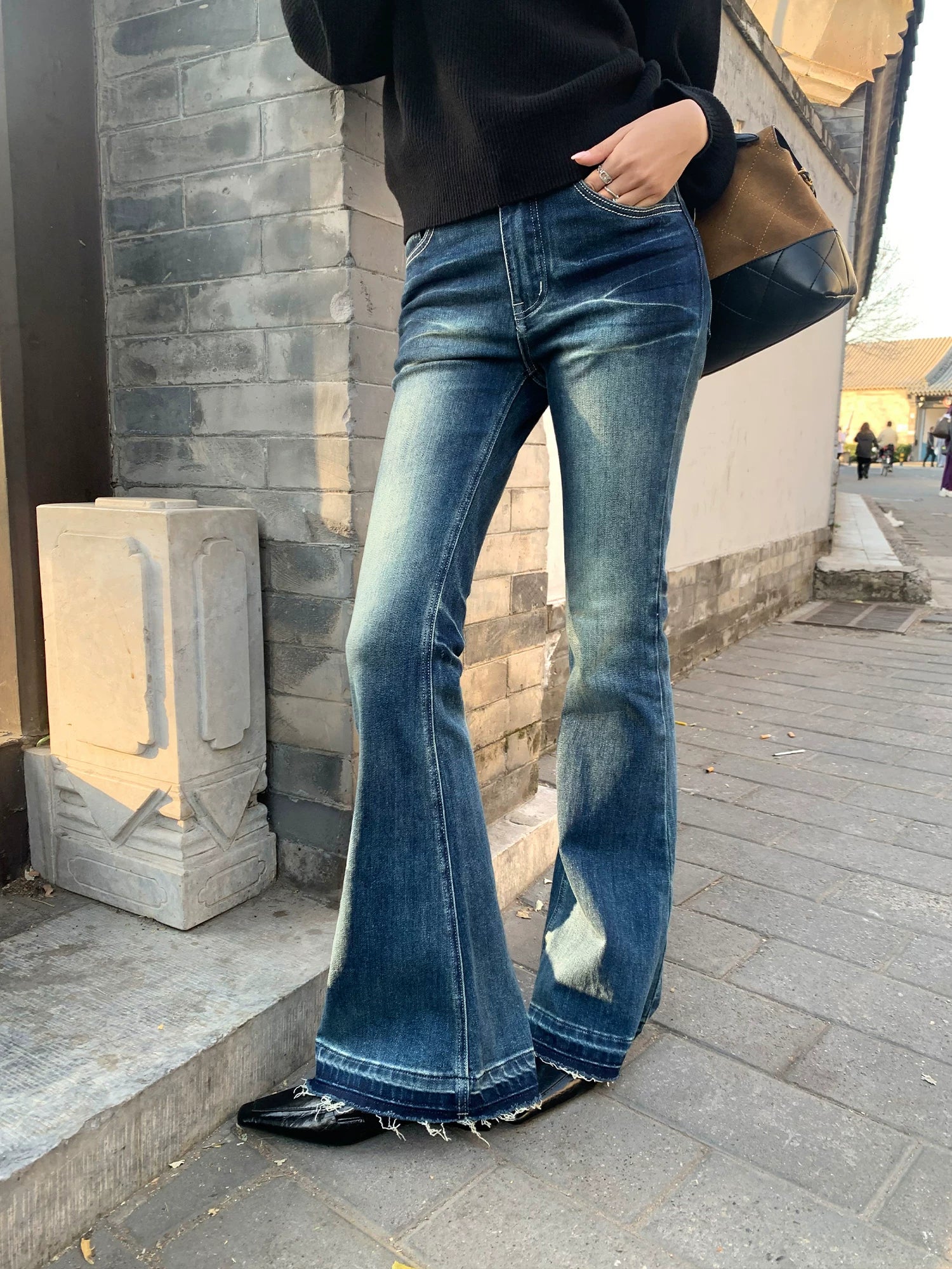 Pusumede Temperament Slightly Pull Edge Jeans