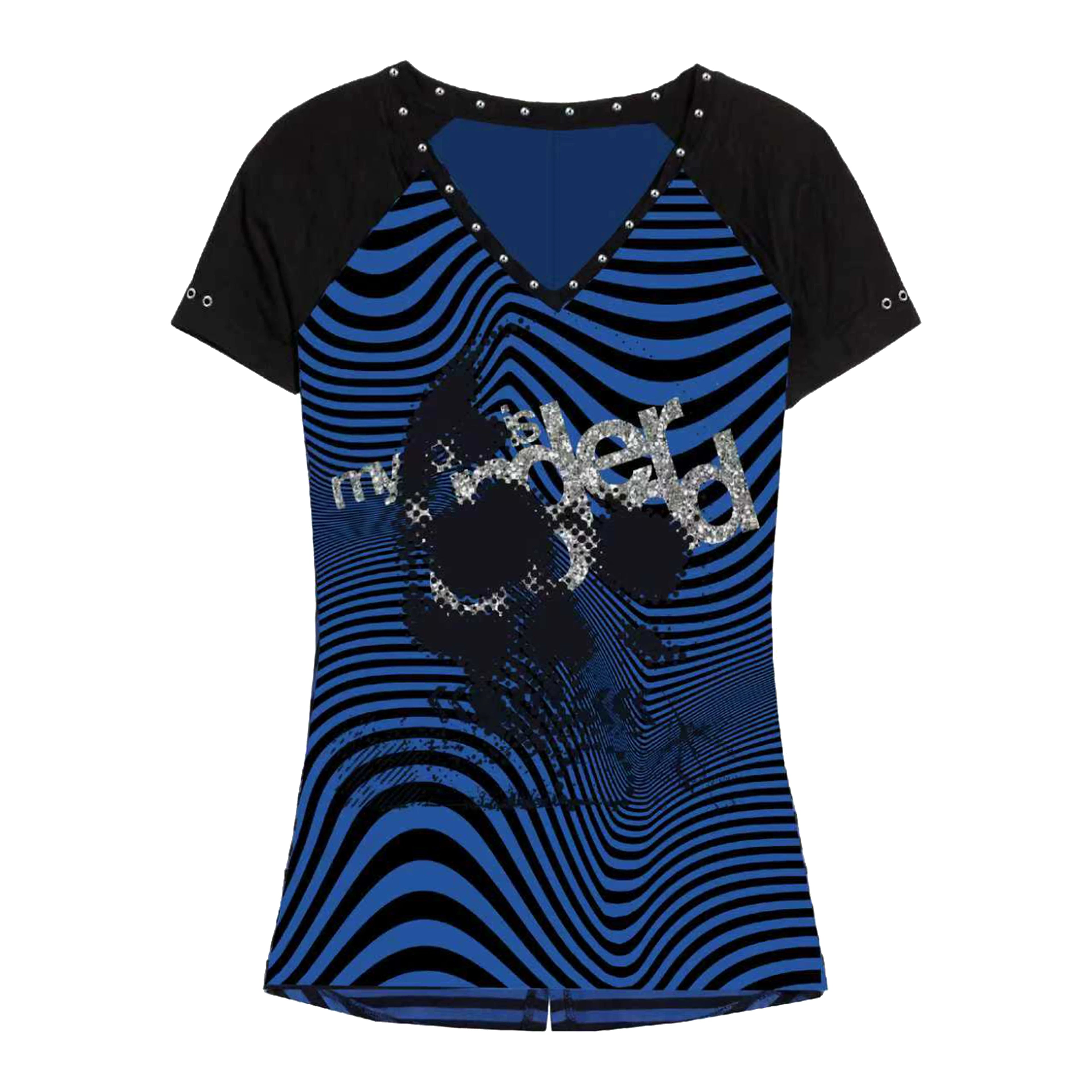 PAIKI Skull Striped Glitter Hot Gold Shoulder Slim Tee