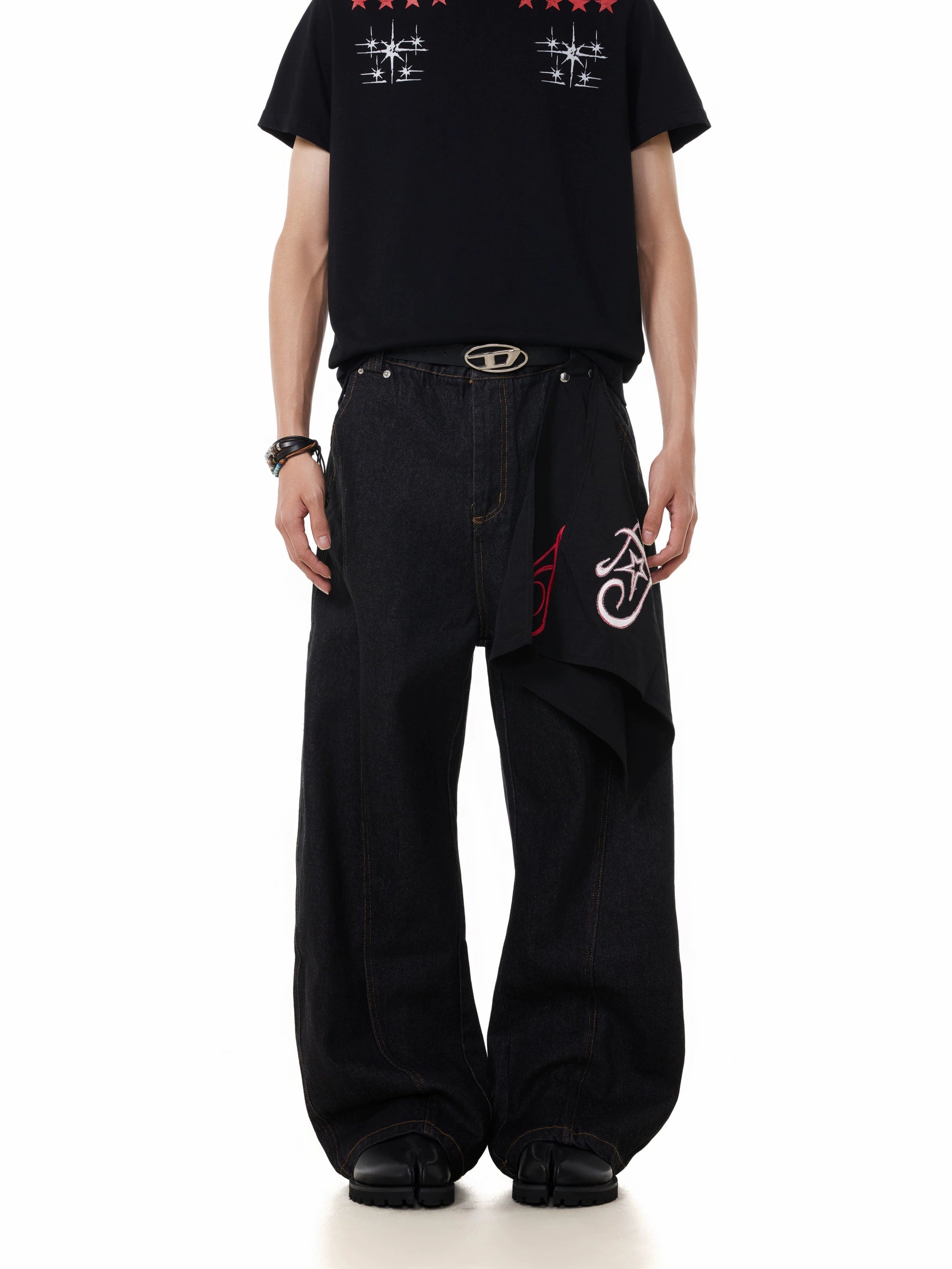 BTSG Detachable Embroidered Square Towel Original Cow Scimitar Pants