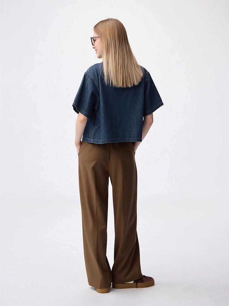 GU Pleated Simple and Versatile Casual Loose Wide-leg Pants