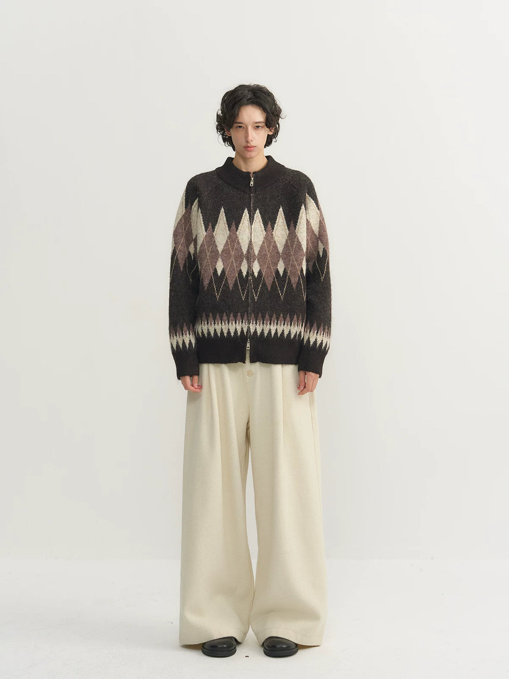 CARPEM Diamond Zip-up Turtleneck Sweater