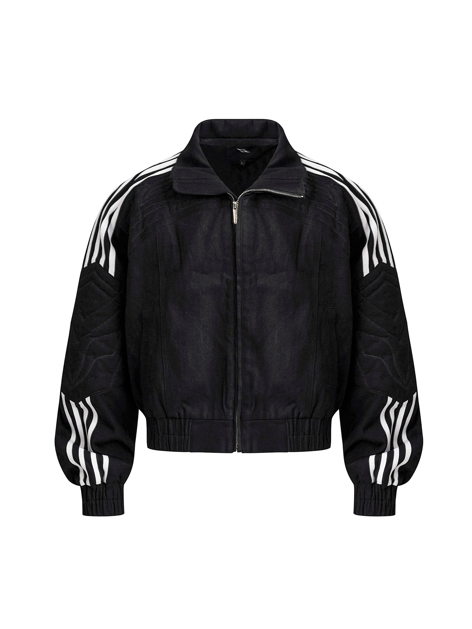 STARTEXCEEDEND Four-bar Spliced Stand-up Collar Jacket