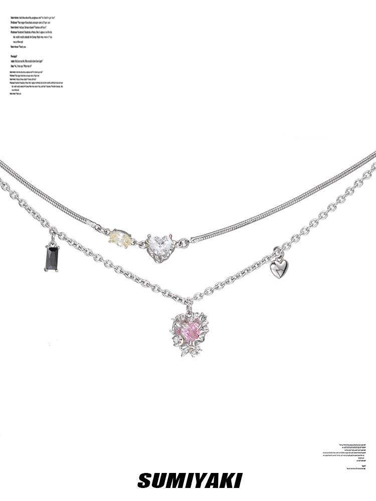 SUMIYAKI Colored Diamond Love Double-layer Stacked Belt Necklace