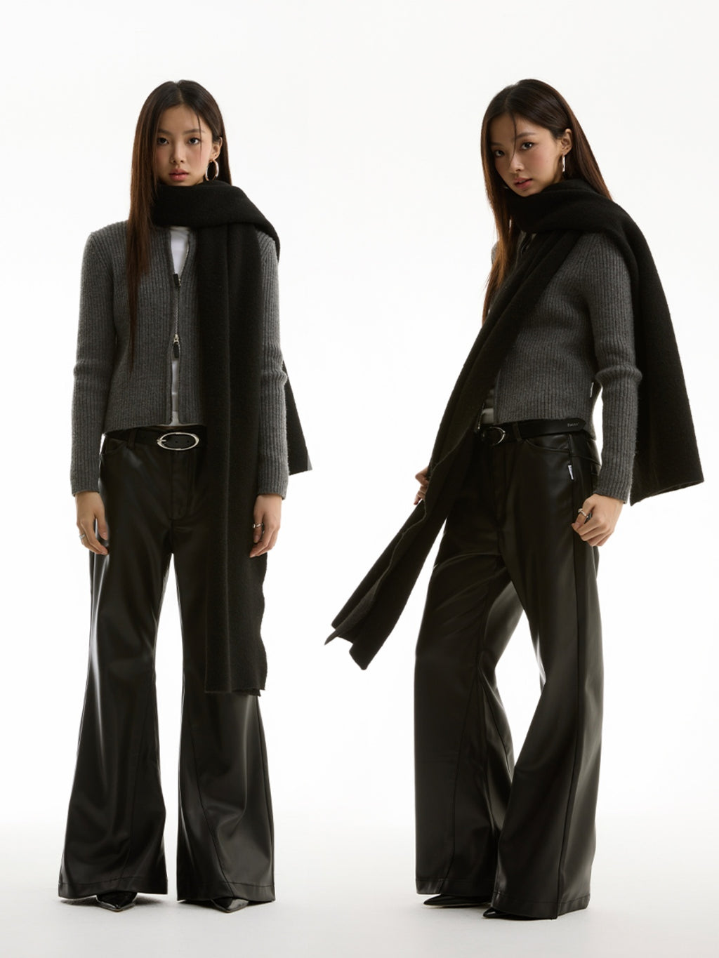 FUNKYFUN Mid-low Waist Design Micro-flared Leather Pants