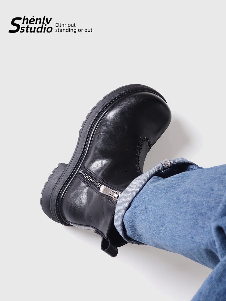 SHENLV STUDIO Side Zipper Chelsea Boots Platform High Top Leather Shoes