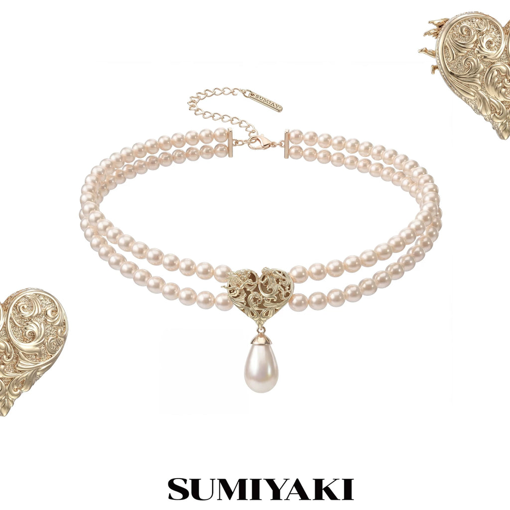 SUMIYAKI Double-Sided Embossed Pearl Clavicle Chain