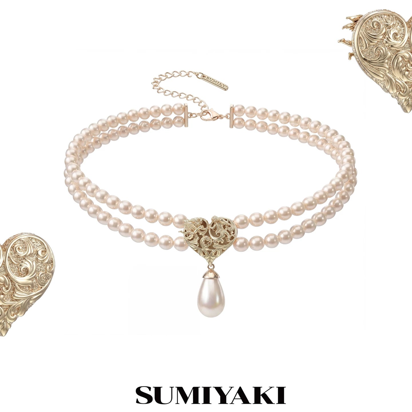 SUMIYAKI Double-Sided Embossed Pearl Clavicle Chain