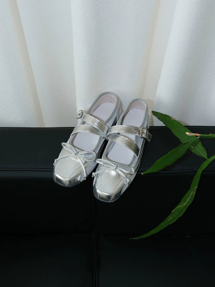 Mooreyu Vintage Versatile Leather Bow Flats