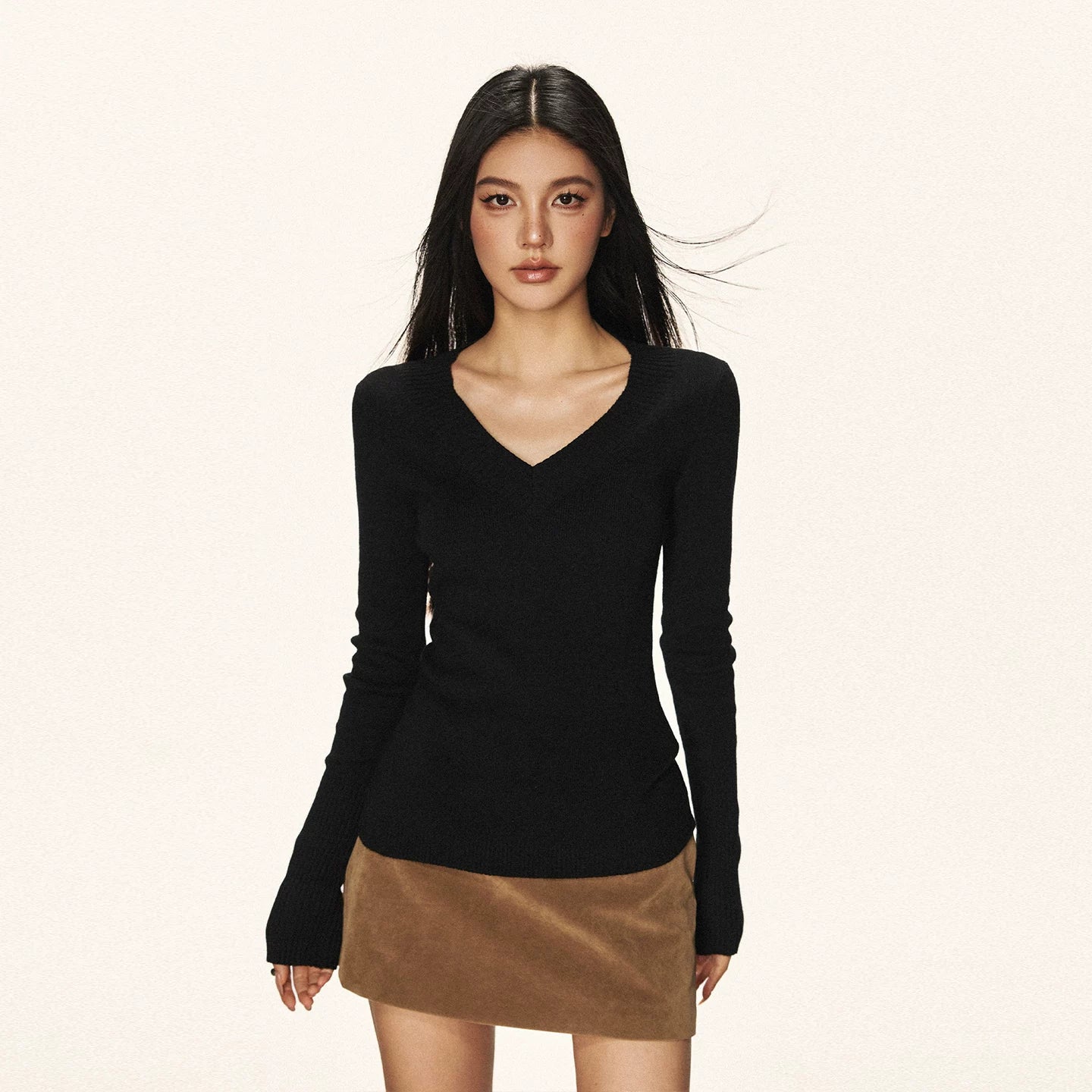 Cherry Melody Vintage V-Neck Long-Sleeve Knit Top