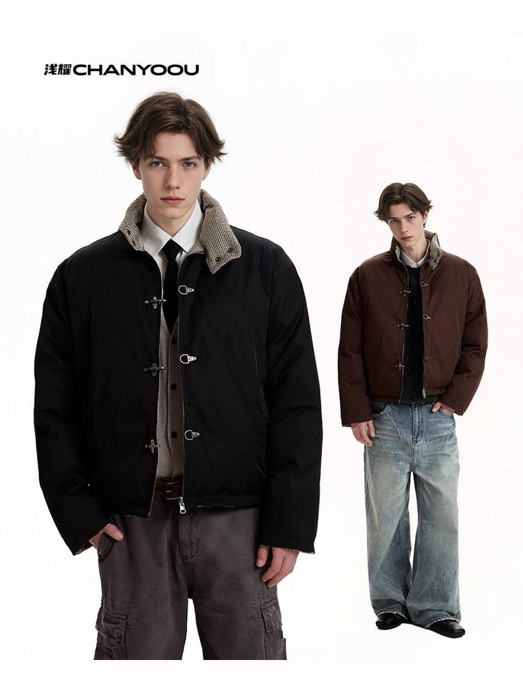 CHANYOOU Retro Double-sided Wear Splicing Thousand Bird Grid Thickened Cotton-padded Coat