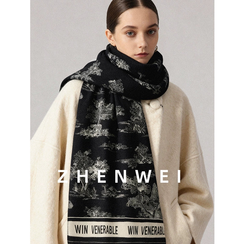 ZHENWEI Ink Painting Double-sided Scarf